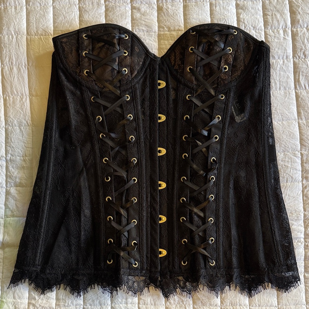 Adore Me Black Lace-Up Corset Top Medium